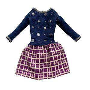 Vintage Style Barbie Dress With Long Sleeves & Plaid Skirt